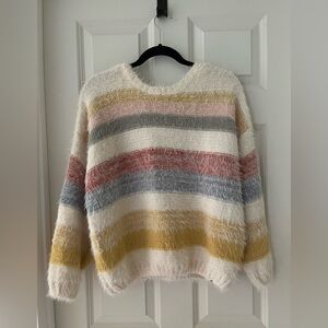 RIP CURL Sunset Wave Womens Sweater muted pastel stripes -fuzzy & soft XS